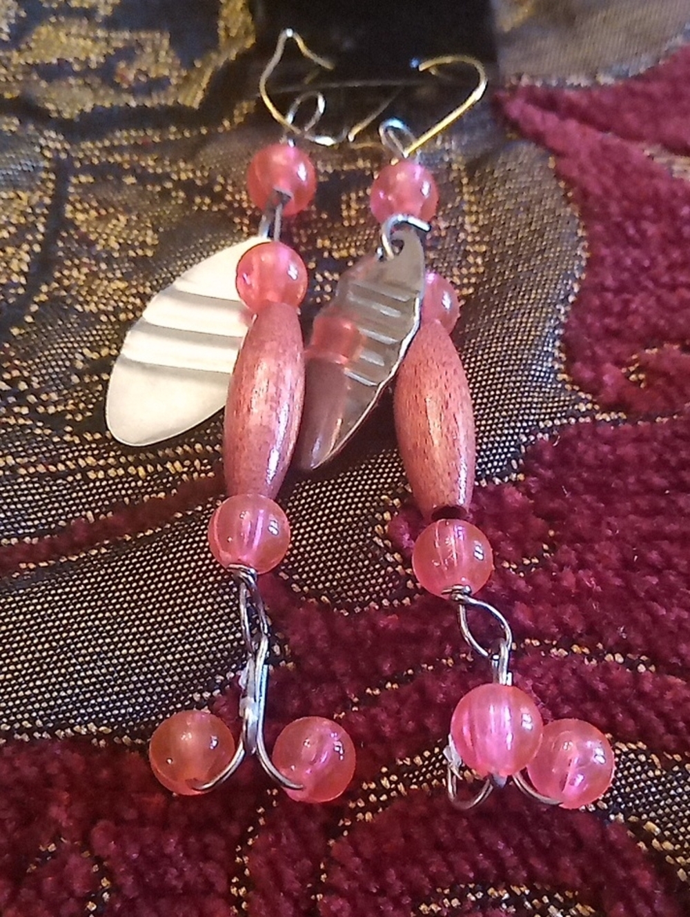 Orangey Pink Beaded Fishing Lure Dangle Earrings - Women Jewelry